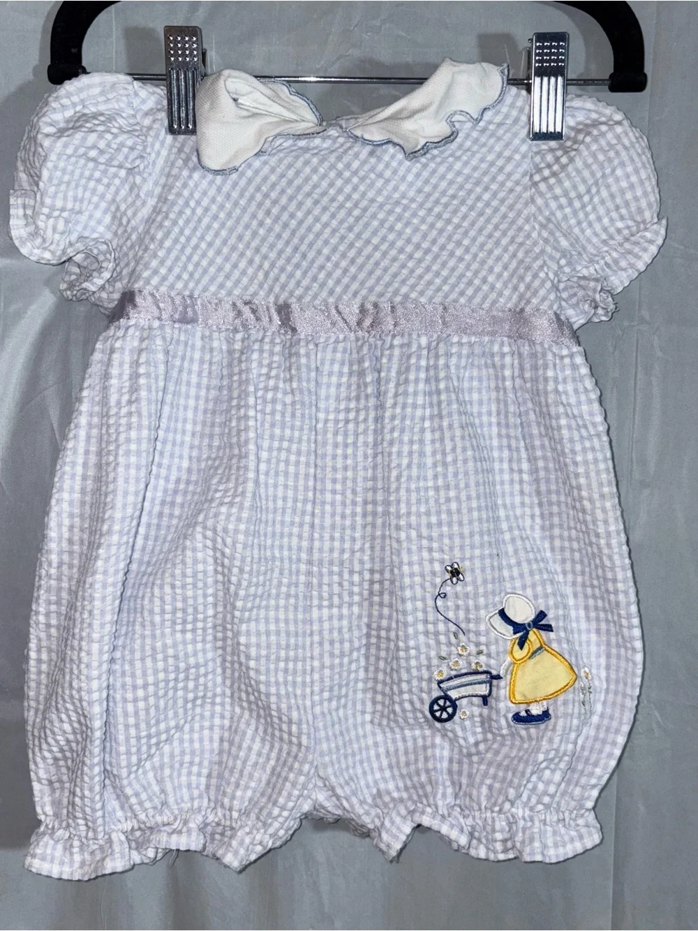 Vintage Retro 90s Americana Baby Girl‎ Blue Gingham Bubble Romper 6/9 Months